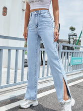 Split Hem Straight Leg Jeans Sai Feel